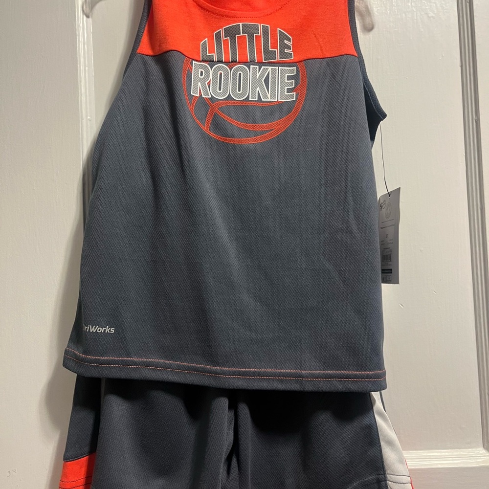 Little Rookie Basketball Outfit - Red and Gray